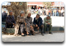Kashgar old uighur men chatting